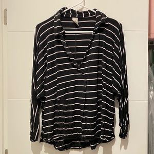 We The Free People Striped Flowy Blouse Shirt Top black pink side front slit XS